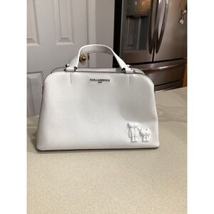 Karl Lagerfeld Paris White Textured Leather Satchel Handbag‎ K&C Embellishments